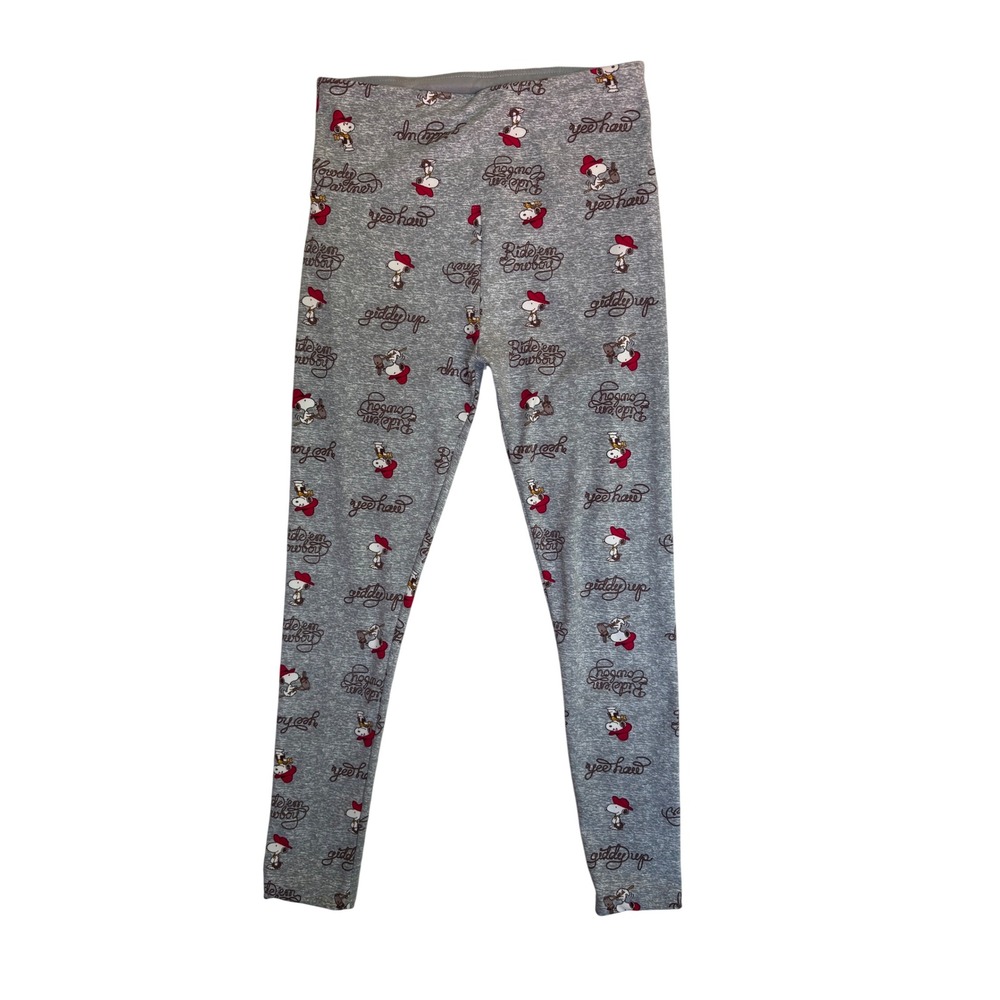 Peanuts Snoopy Cowboy Western Leggings Gray Red Size Large Yee Haw Giddy Up